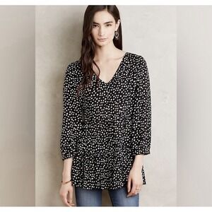 Maeve Anthropologie Black & White Lila Tiered‎ Tunic Top Women's Size XS